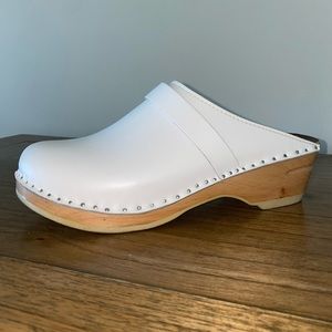 TROENTORP CLOGS white leather, size EU 38 (US 7.5), made in Sweden